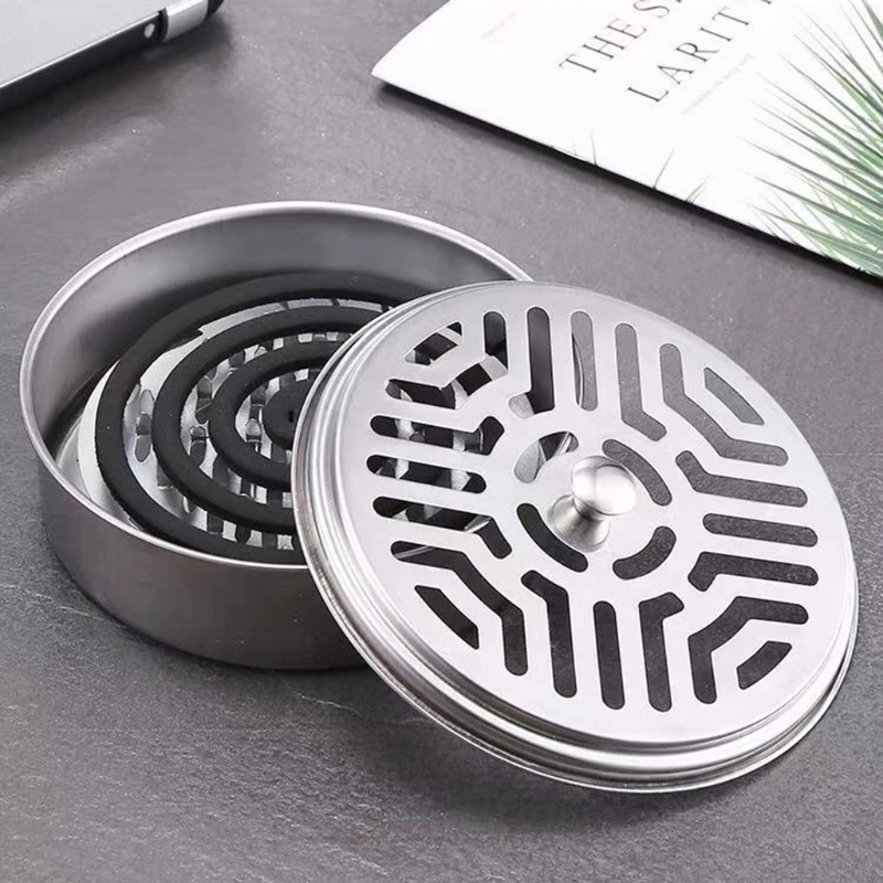 

Mosquitoes Coils Holder Stainless Steel Repellant Rack Mosquitoes Incense Burner Box Sawtooth Mesh Bracket with Cover 24BD