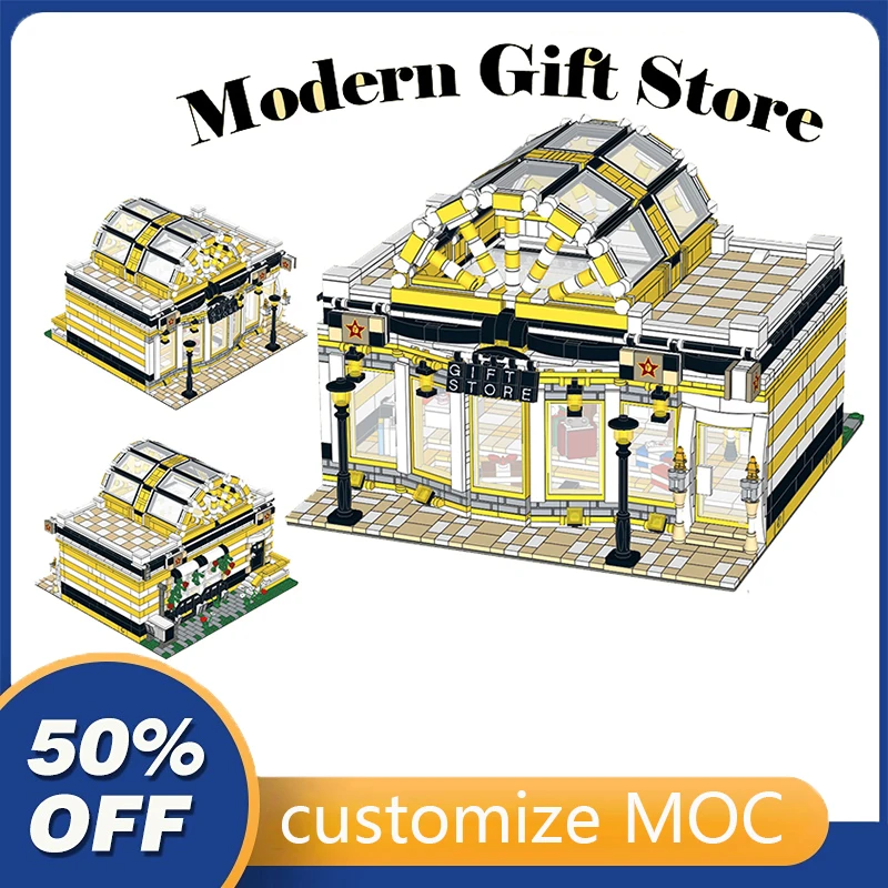 

2238 шт. модульный конструктор MOC, современный магазин подарков, модель уличного вида, конструктор, кирпичи, детские игрушки на день рождения, ...