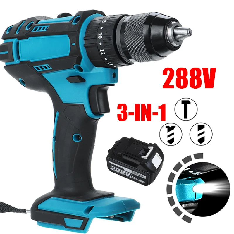 

Беспроводная электрическая дрель 288 в батарея, ударная дрель 4000 об/мин, электроинструменты, электрическая фотодрель для Makita 18 в