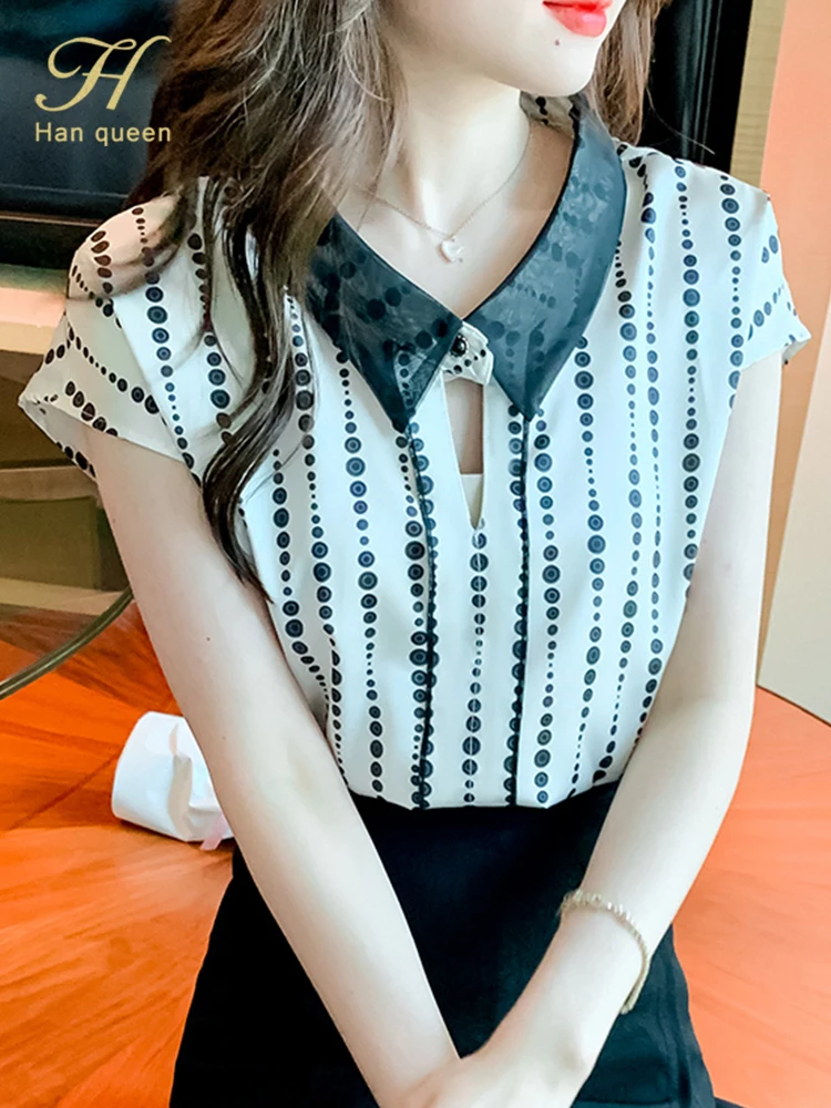 

Женская шифоновая блузка в горошек H Han Queen, винтажные Топы одинаковых цветов, простая элегантная шифоновая блузка, свободные шикарные повсе...