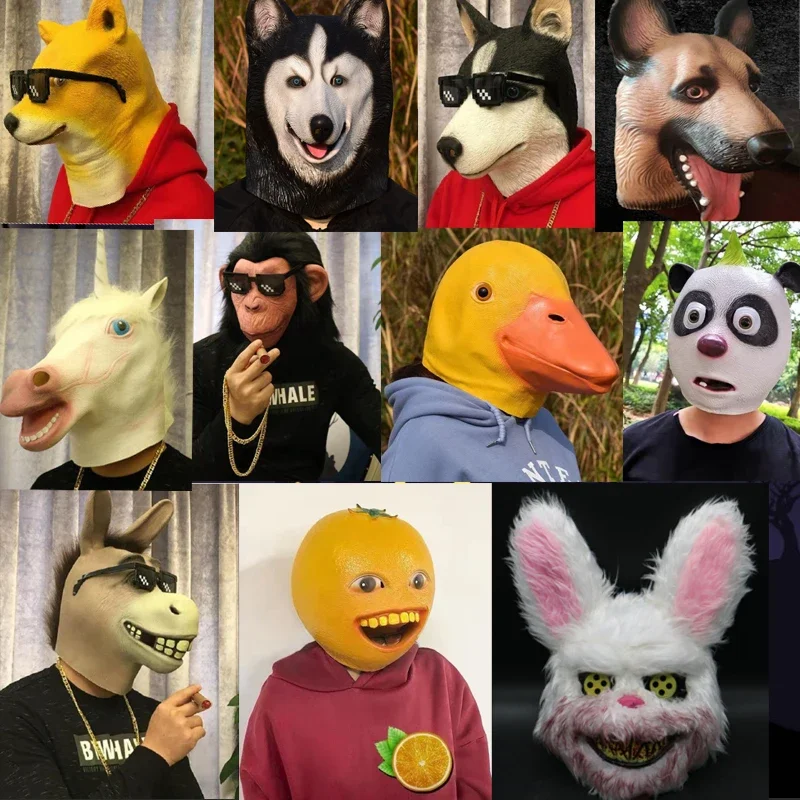 

Halloween Carnival Mask Unisex Cosplay Funny Animal Headgear Latex Animal Mask Dog Donkey Horse Head Funny Scary Prop
