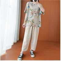 summer traditional chinese women clothing top retro flower print hanfu top elegant oriental tang suit comfortable home blouse