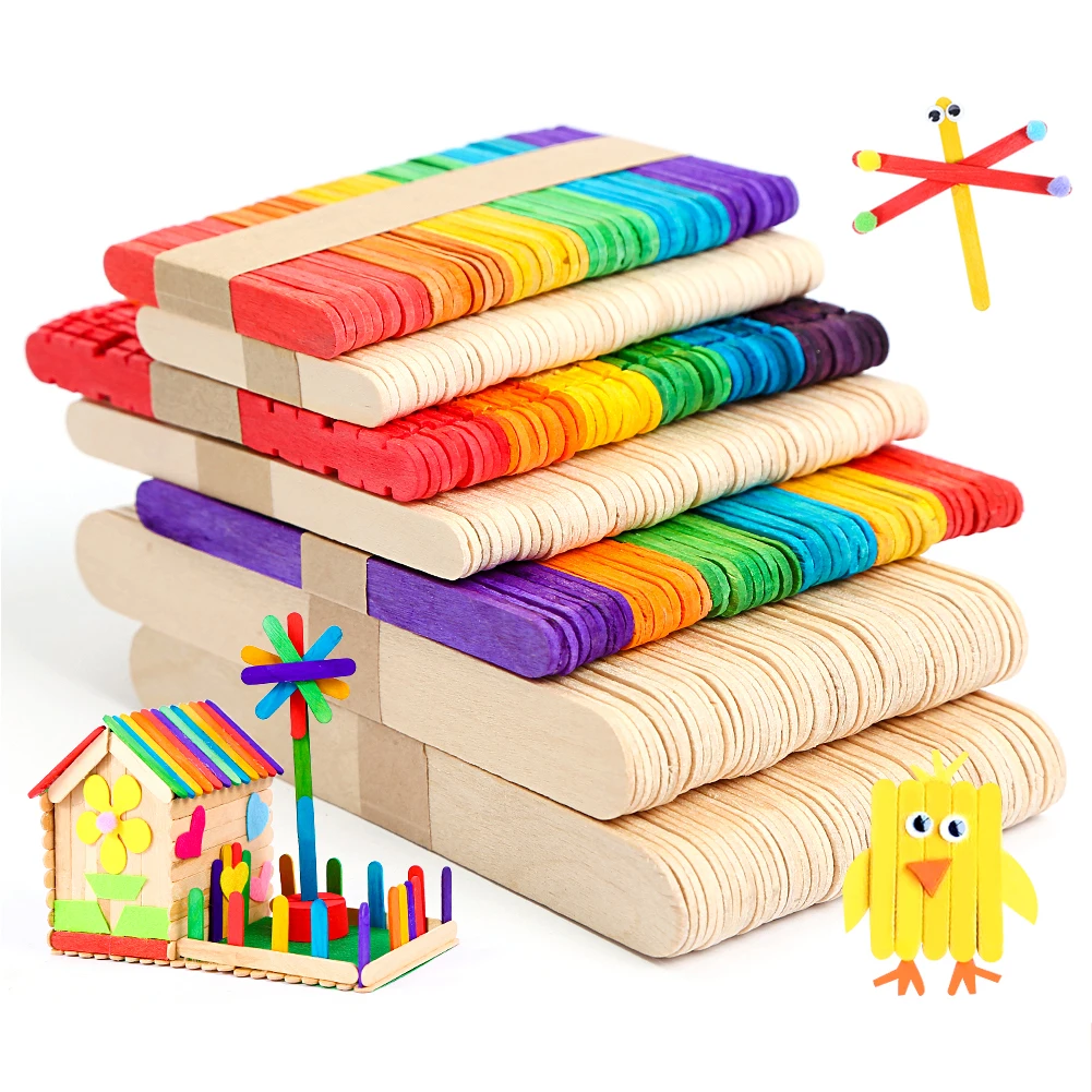 

Multi-size Natural Wood Popsicle Ice Cream Sticks For DIY Crafts Home Decors Building model kits Kids Toy