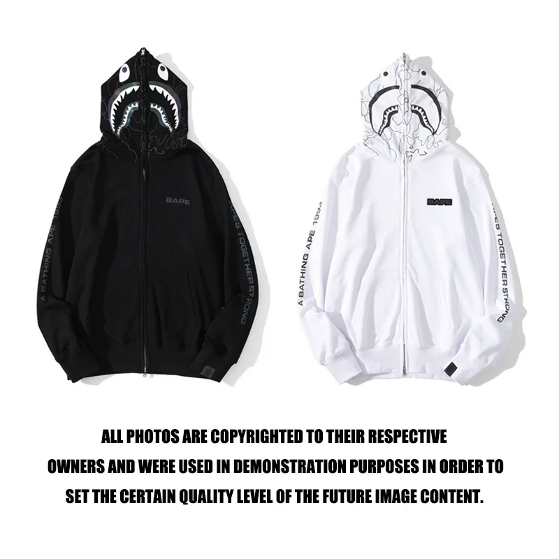 

BAPE Hoodie Reflective Shark 1993 Long Sleeve Zip Up Sweatshirts 2022 High Quality Cotton Spring Autumn Pullovers Men Women