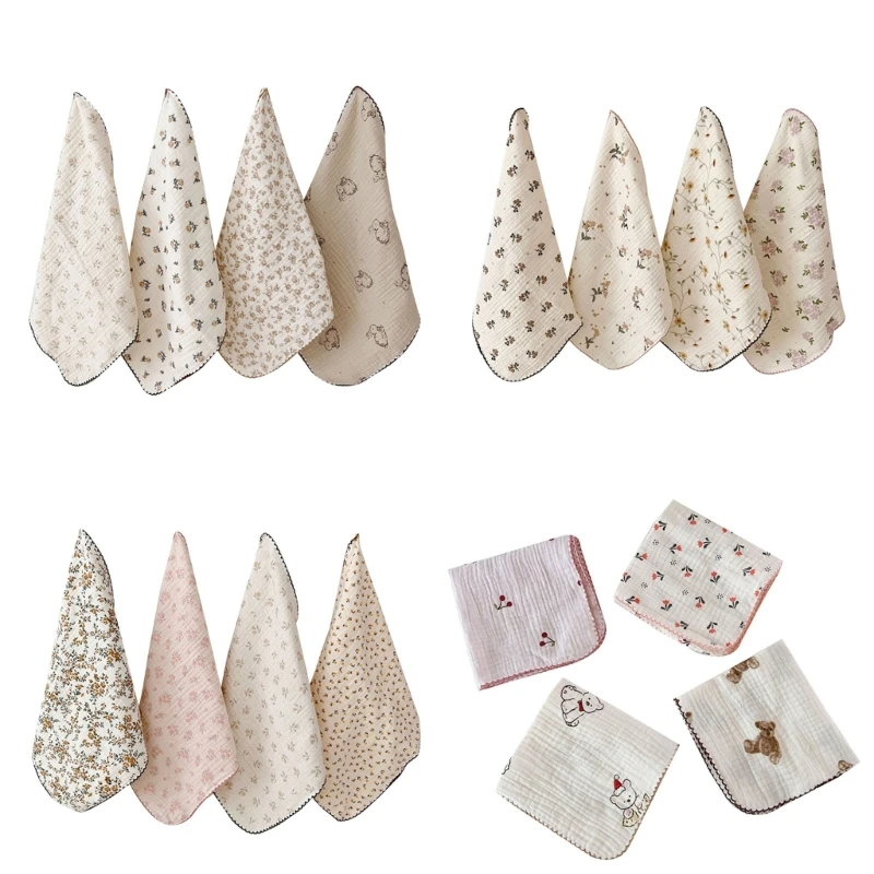 

Muslin Towel Face Cloth for Babies Skin Friendly Multi-use Handkerchief Bib 4pcs