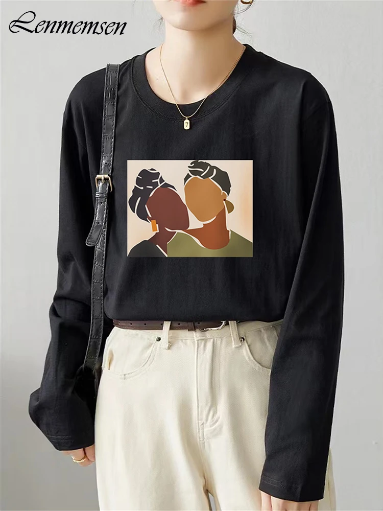 

Lenmemsen Harajuku шикарные футболки с графическим рисунком женские весенние мягкие хлопковые футболки с длинным рукавом Женские кавайные свободн...