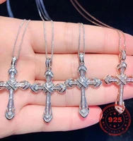 real s925 sterling silver color for women cross natural moissanite necklace pendant collarbone chain bizuteria gemstone joyas