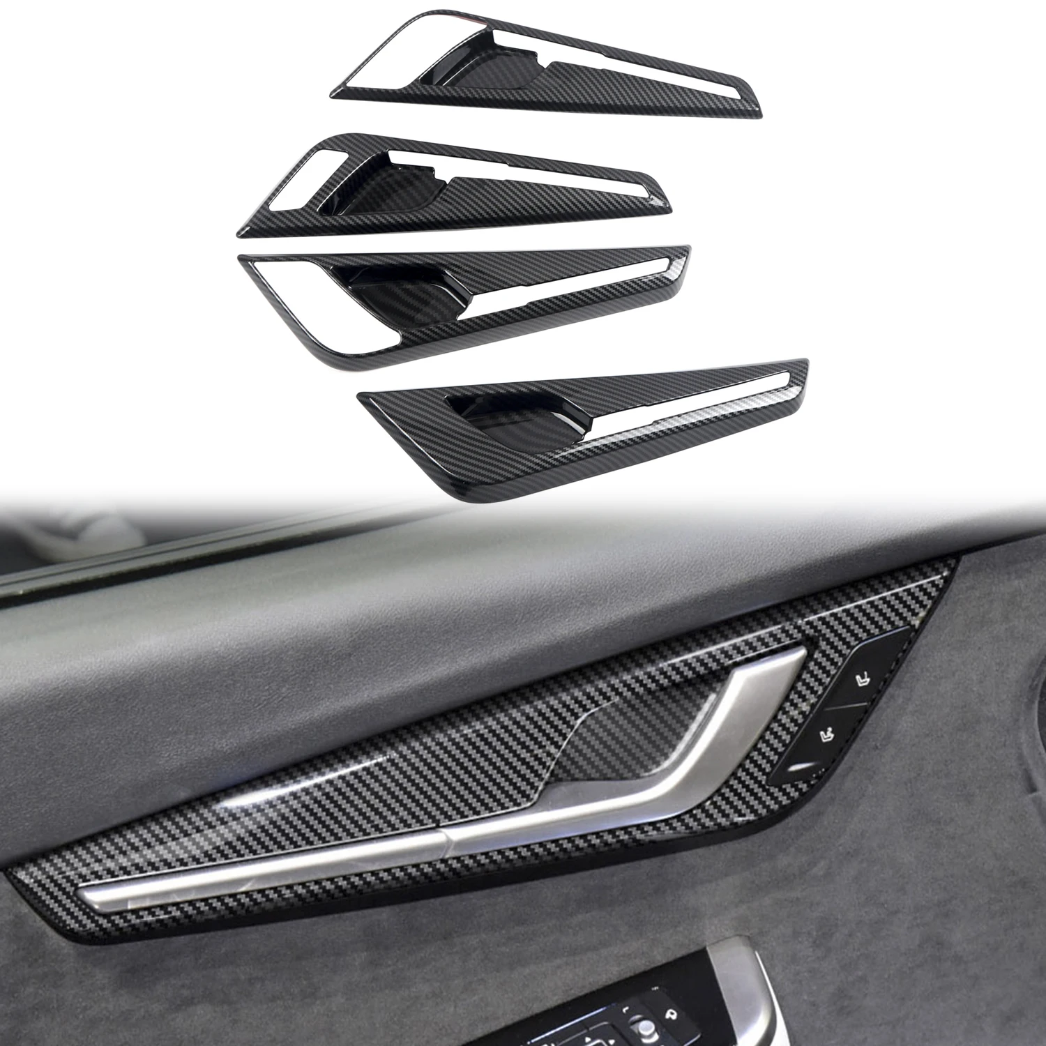 

LHD! Car Accessories For Kia EV6 2021 2022 2023 Carbon Fiber Style Interior Door Handles Fram Cover Trim 4pcs