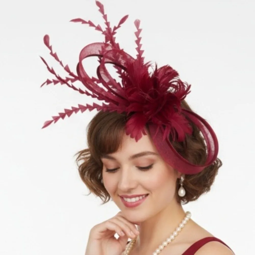 Фото Элегантный винтажный головной убор для женщин на скачки Royal Ascot: шляпка-фасцинатор с цветами и сеткой, аксессуар для волос №3