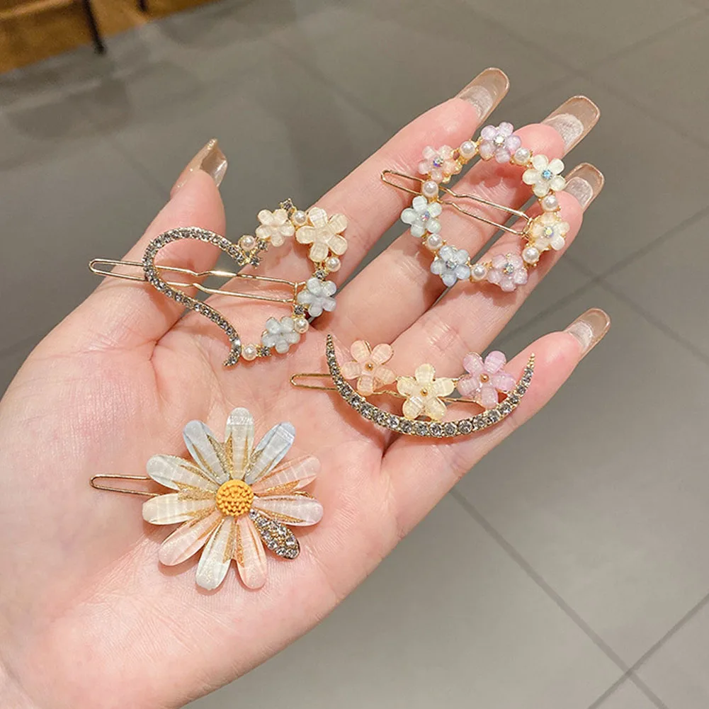 

Daisy Rhinestone Hairpin Female Korean Super Fairy Liu Hai Hair Clip Temperament 2022 New Flower Side Top Clip Hair Accessories