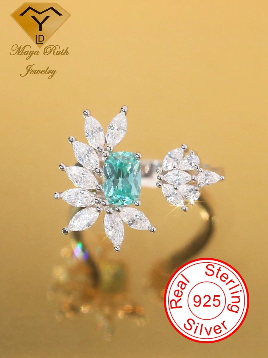 Созданное Paraiba, особый цвет, реальное фото, серебряное, ретро, винтажное, эстетическое кольцо для женщин с покрытием из белого золота, новинка 2023