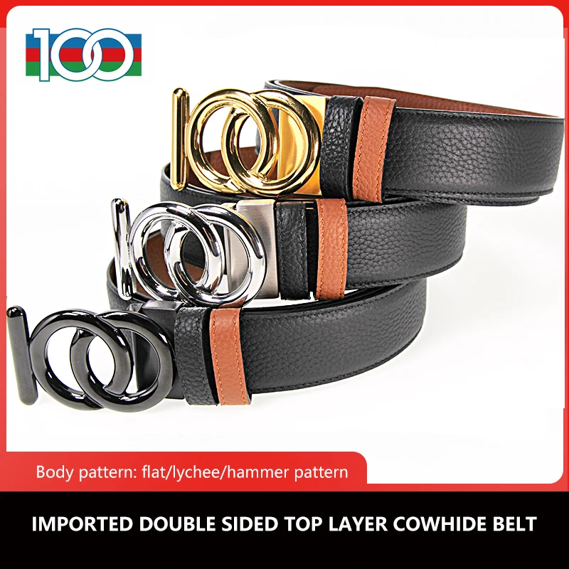 2023 new 100 Leather belt Men's leather double top layer cowhide needle buckle belt Belt with gift box