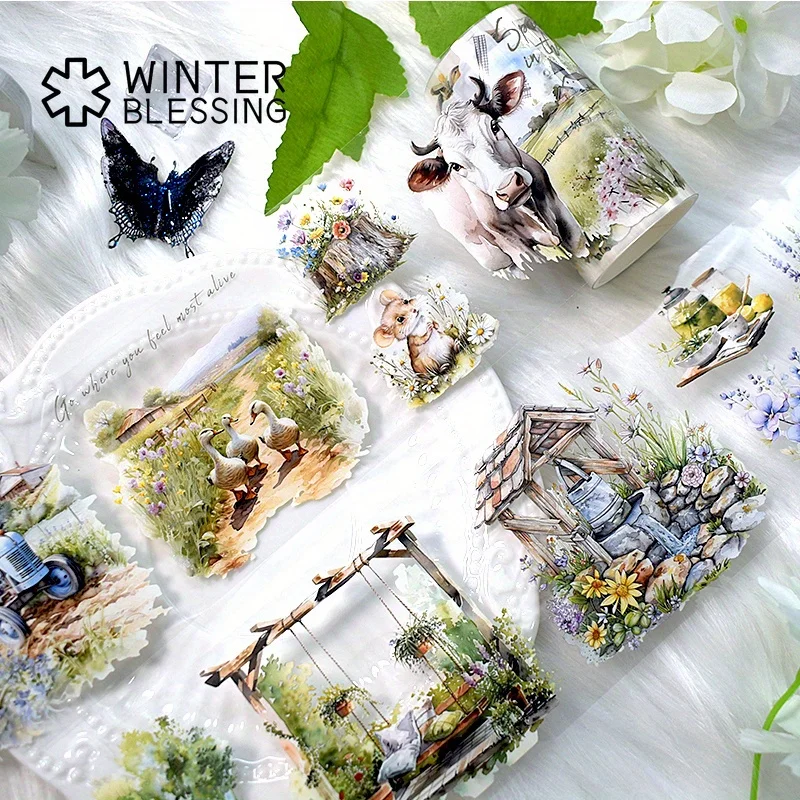 

Прозрачный декоративный скотч с изображением сельских животных Washi 2 м