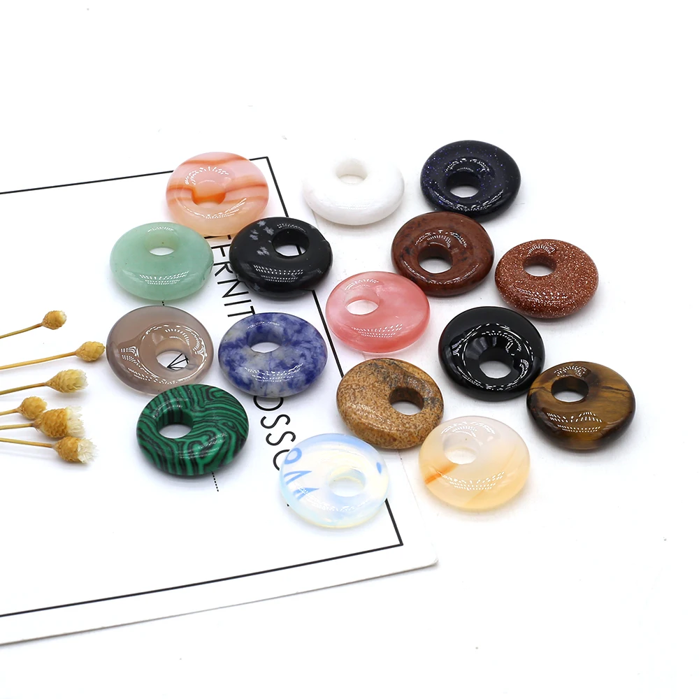 

4pcs Natural Stone Gems Partial Hole Small Circle Ring Bead Handmade Crafts Necklace Bracelet Earring Accessories for Woman 18mm