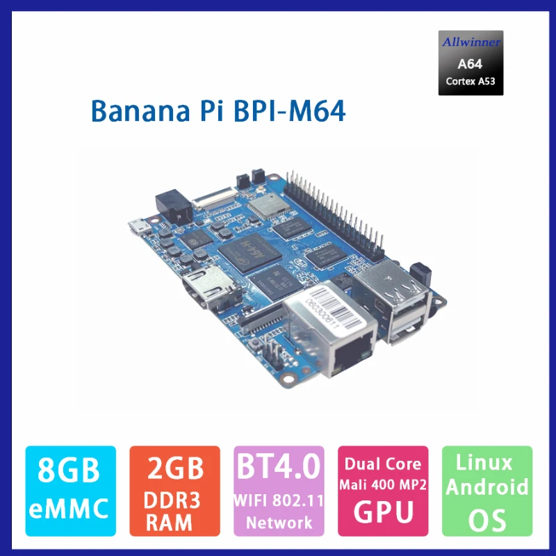 

Cirket Banana Pi BPI M64 Open Source Hardware Board+Antenna+Heat Sink 2G DDR3+8G EMMC Quad Core A64 64-Bit Motherboard