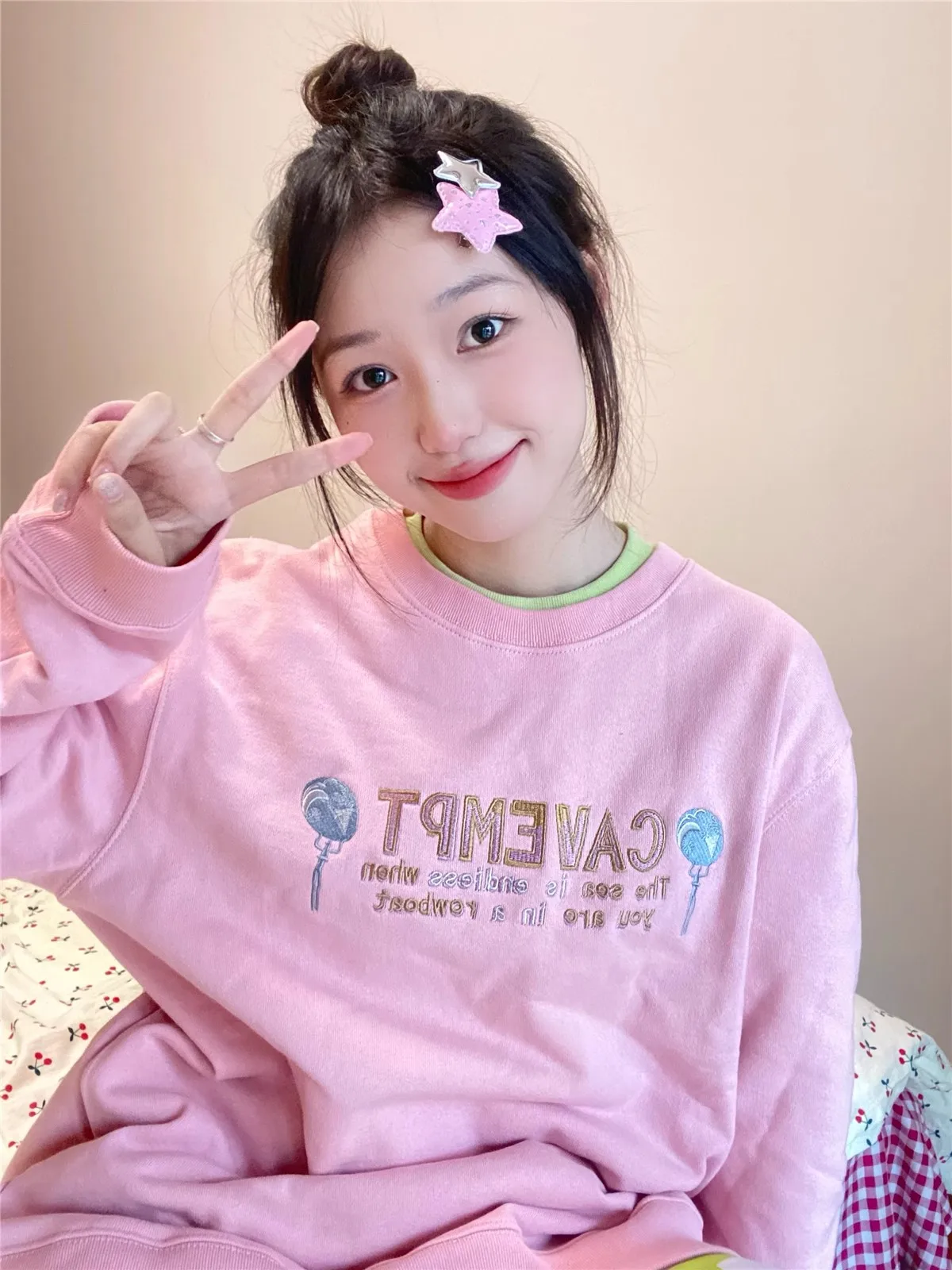 CAVEMPT 2024 розовая толстовка с круглым вырезом и вышивкой воздушных шаров толстовки