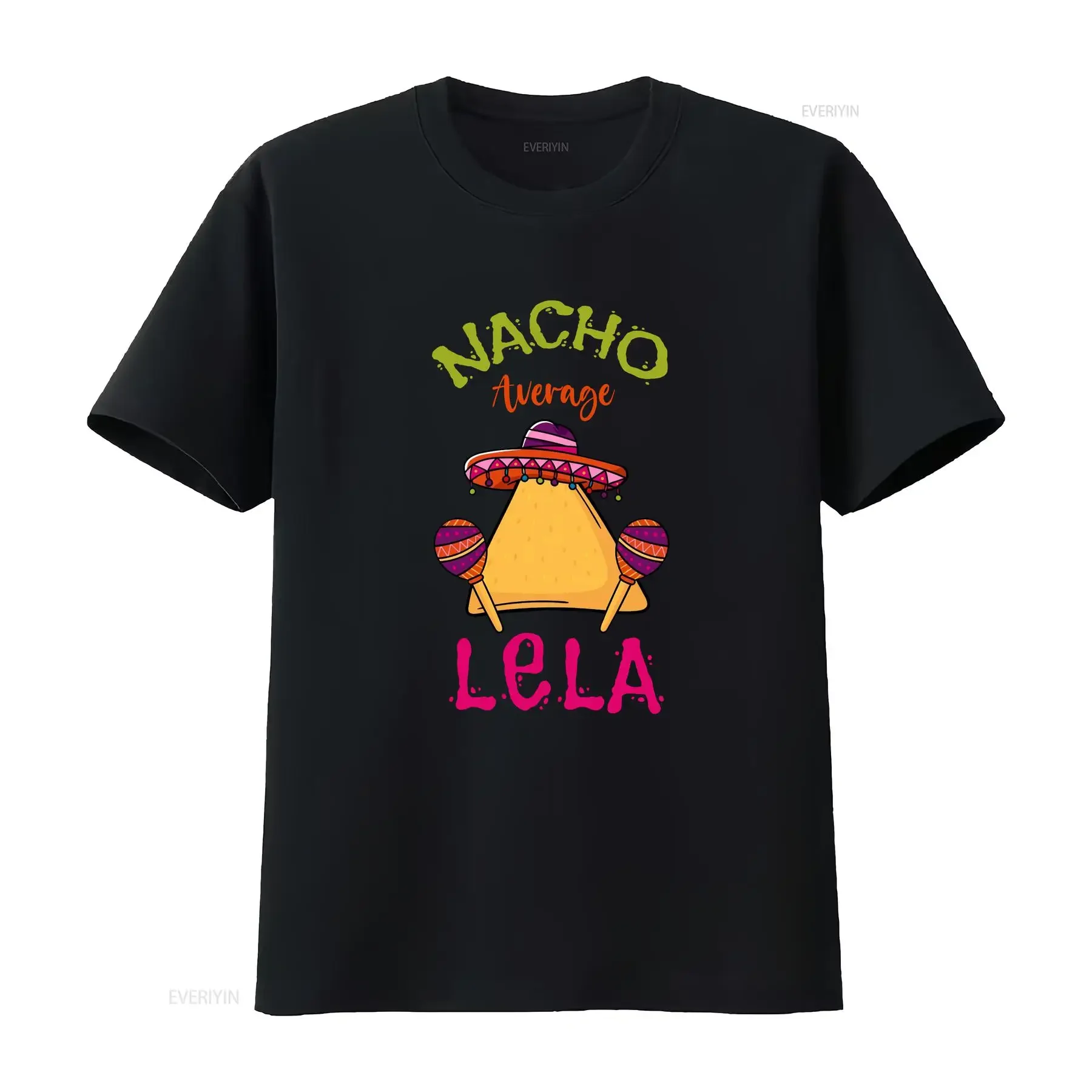Фото Футболка Nacho Average Lela с дизайном «Синко де Майо» и мексиканскими тако, для женщин, с принтом «Шляпа и Маракасы», винтажная, с эффектом потертости, удобная, дышащая №1