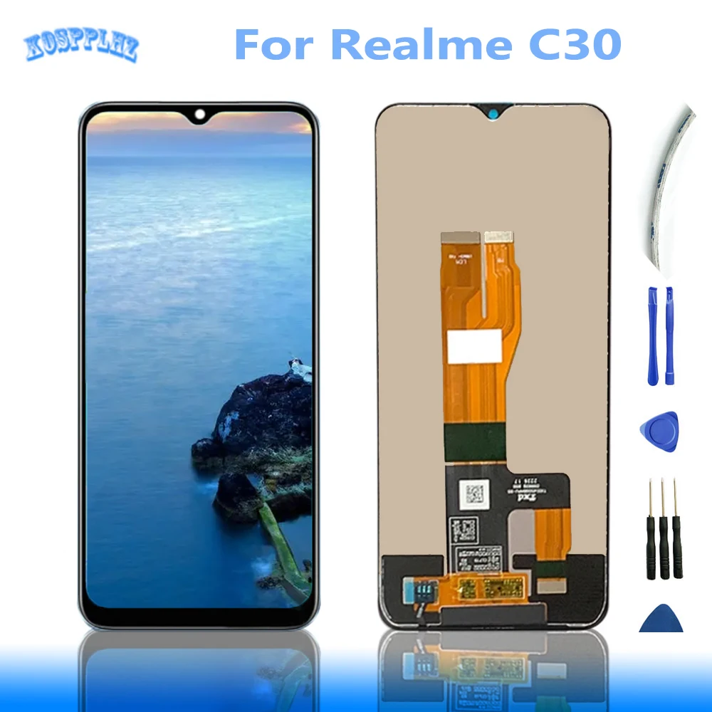 

ЖК-дисплей 6,5 дюйма для Realme C30, сенсорная панель, дигитайзер в сборе, Замена + защитная пленка