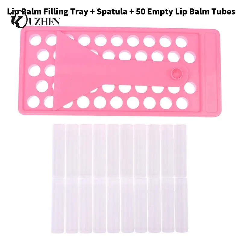 

Lip Balm Crafting Kit Includes Lip Balm Pouring Tray, Spatula & 50 Empty Lip Balm Tubes Used For Diy Make Natural Lip Balm