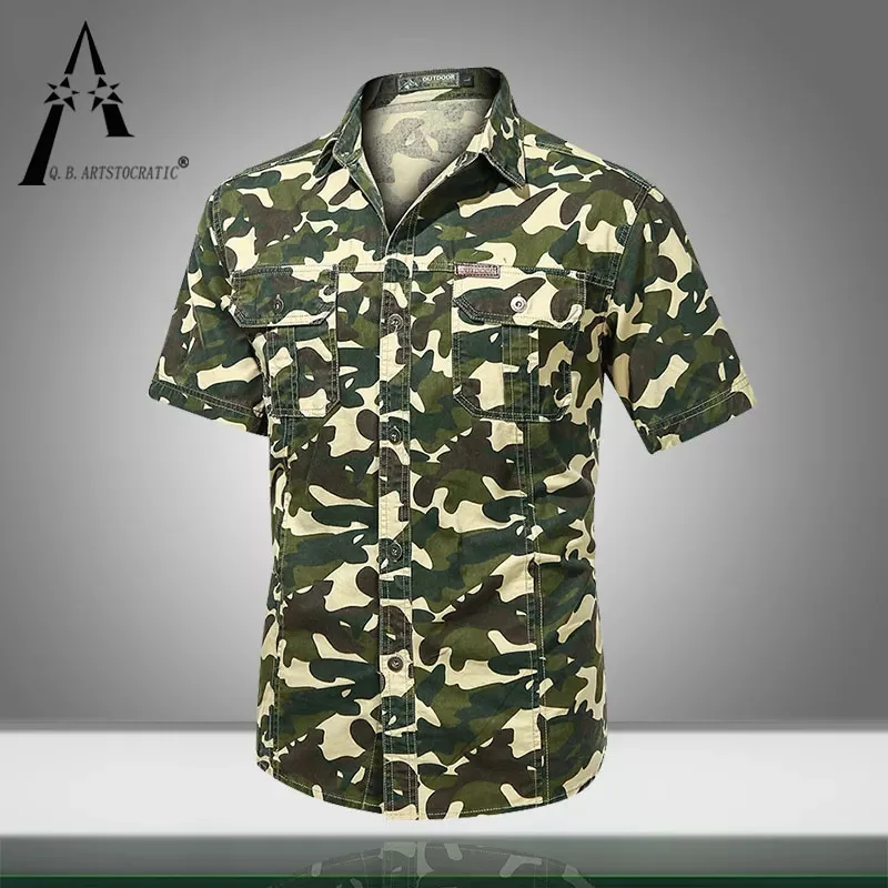 

Summer New Mens Casual Shirt Short Sleeve Male Camouflage Shirts Vintage Blouse Multi-pocket Mens Military Shirt Buttons Clothes
