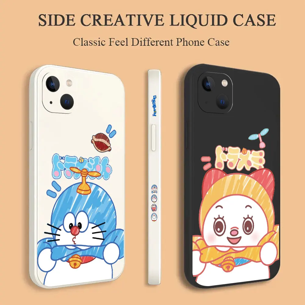 

Doraemon Anime Phone Case For iPhone 15 14 13 12 11 Pro XS Max Mini X XR SE 7 8 6S Plus Colour Liquid Silicone Cover Cqoue Funda