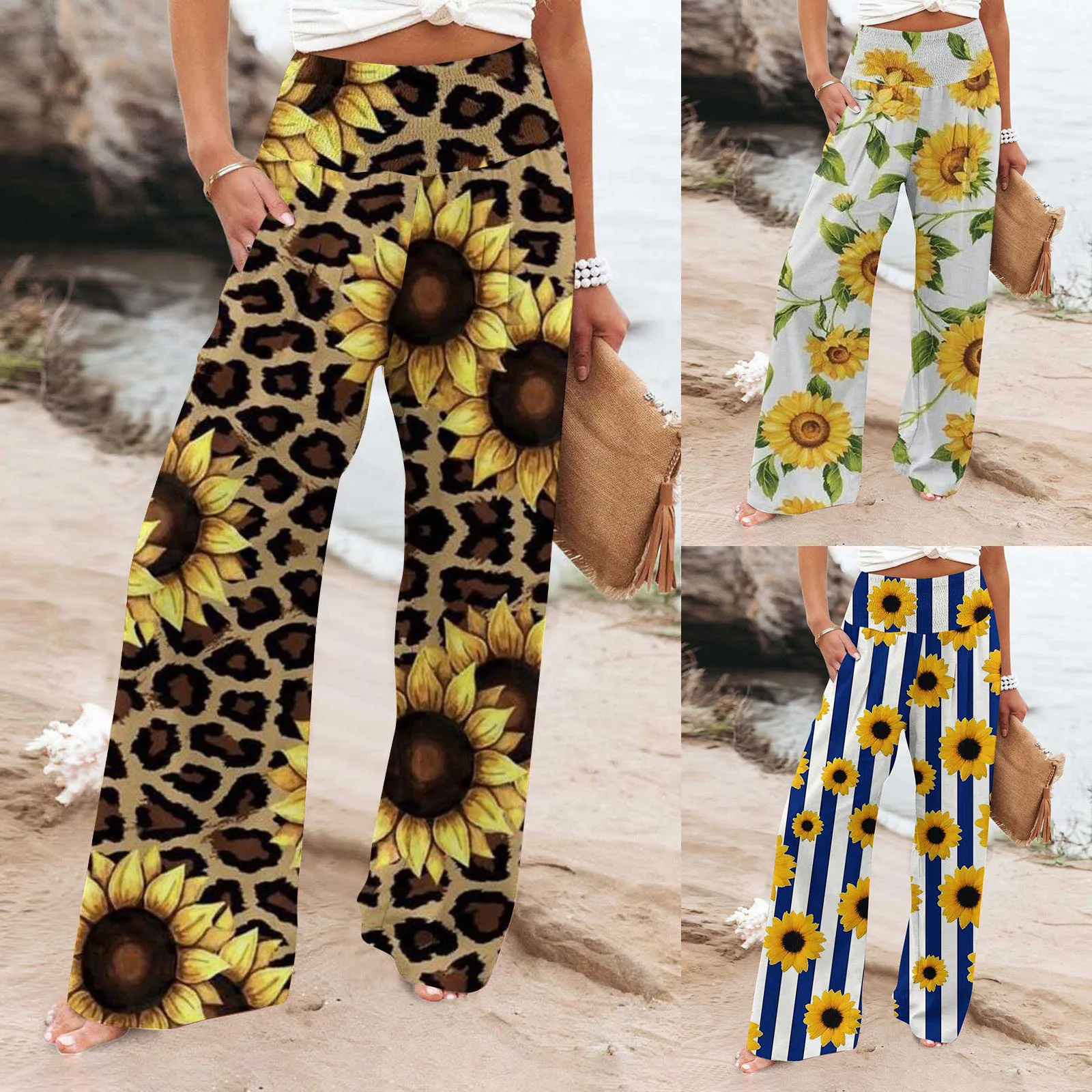 

Dark Pants Women High Waisted Wide Leg Loose Fit Palazzo Pants Casual Beach Trendy Trouses With Two Women's Pants Casual Trouser