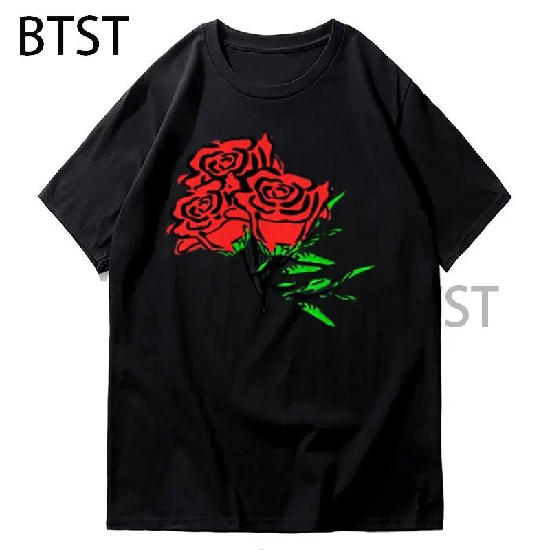 Футболка с красной розой в стиле хип-хоп уличная одежда повседневные футболки