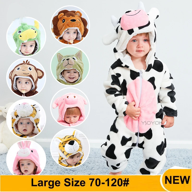

Cute Cartoon Baby Boys Rompers Winter Flannel Pyjamas Tiger Lion Dinosaur Monkey Stitch Onesie Kids Kigurumi Pajamas for Girls
