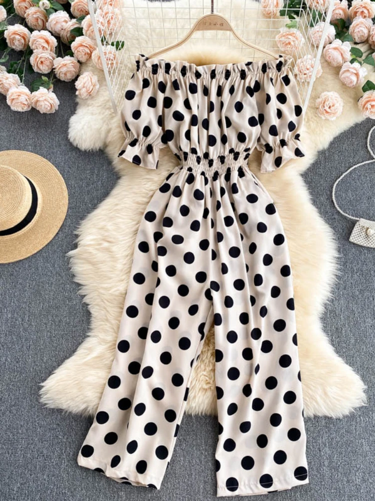 

New Summer Polka Dot Sexy Elegant Women's Jumpsuit Fashion Slim Long Wide-leg Pants Overalls Female One Pieces Beach Boho Romper
