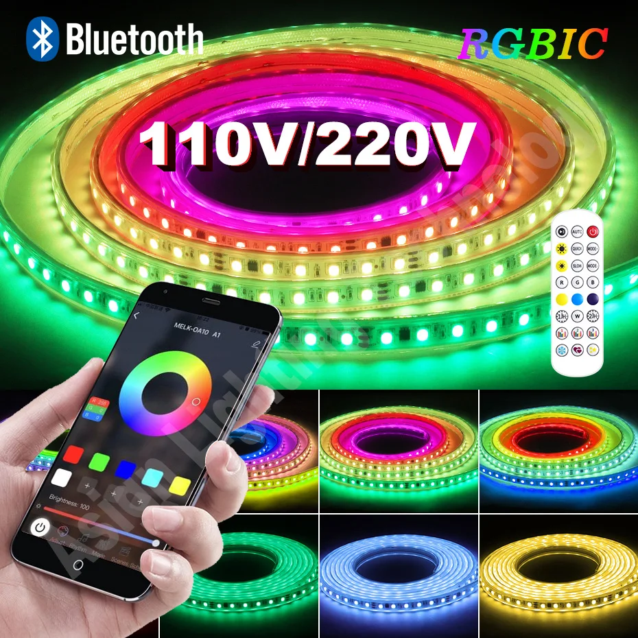 Водонепроницаемая светодиодная лента с Bluetooth Smart RGBIC 110 В 220 гибкая 5050SMD RGB