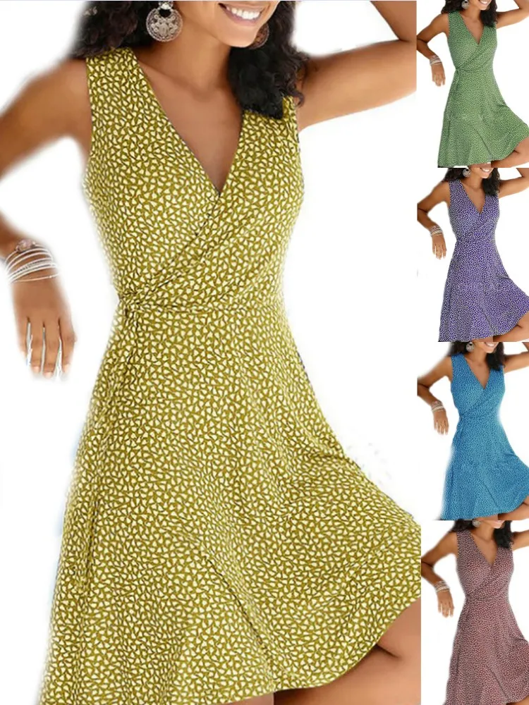

Женское пляжное платье на бретельках, с глубоким V-образным вырезом и геометрическим принтом