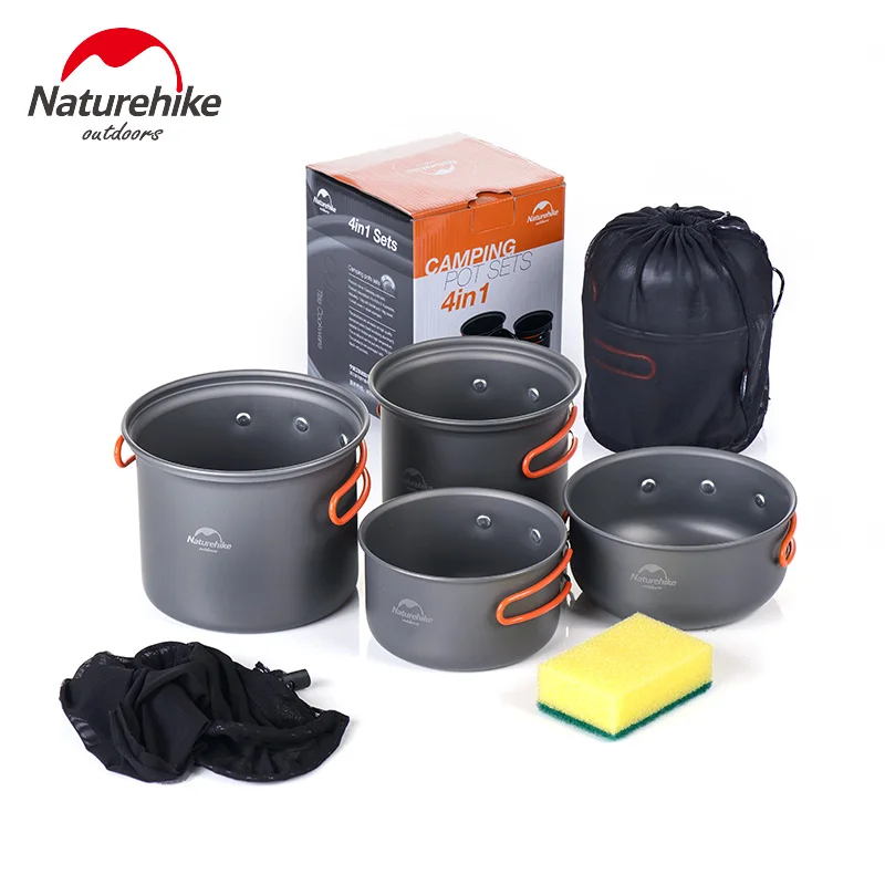 

Naturehike Camping Cookware 3 Person Hiking Pot Family Dinner Folding Pots Sets Lightweight Picnic Pot Pans Aluminum Alloy