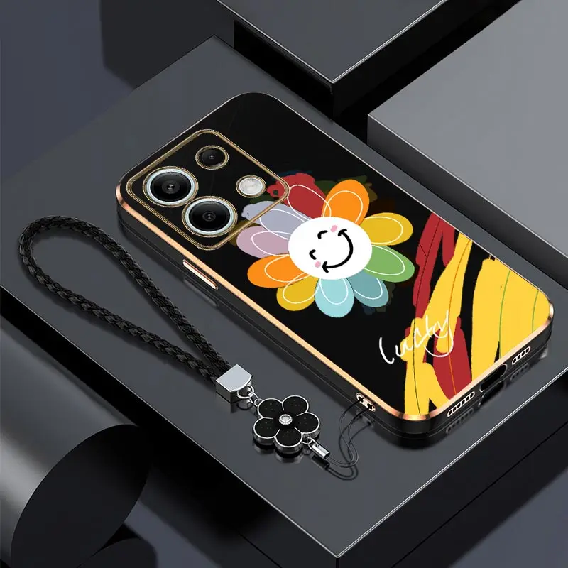 Чехол для телефона с браслетом N ote 13 Happy Flower Xiaomi Redmi Note 12 12S 12R 14Pro 12Pro 13R 13ProPlus 14 14Proplus