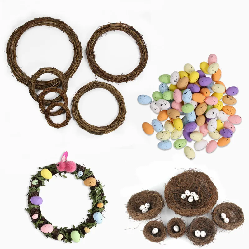 

Easter Decor Door Hanging Rattan Easter Wreath Bird Nest Easter Egg Flower Crafts Easter Wedding Wreath for Wedding Decoration