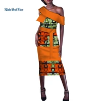 fashion patchwork african wax print dresses for women bazin riche one shoulder dress traditional african style clothing wy130