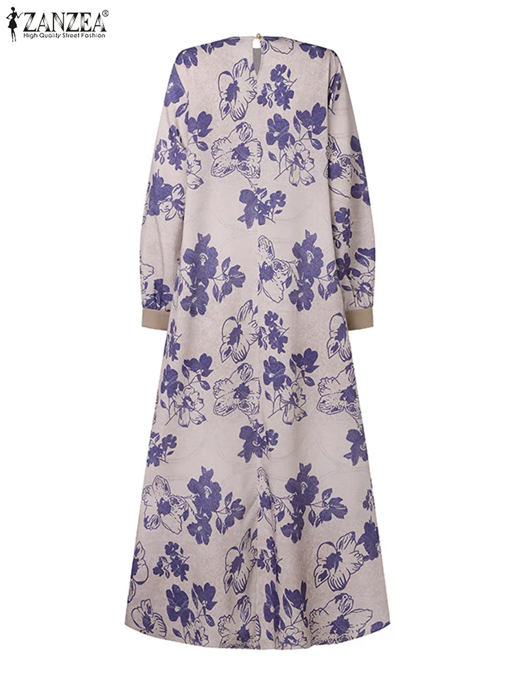 Платье ZANZEA женское с цветочным принтом Элегантное Длинное свободное в