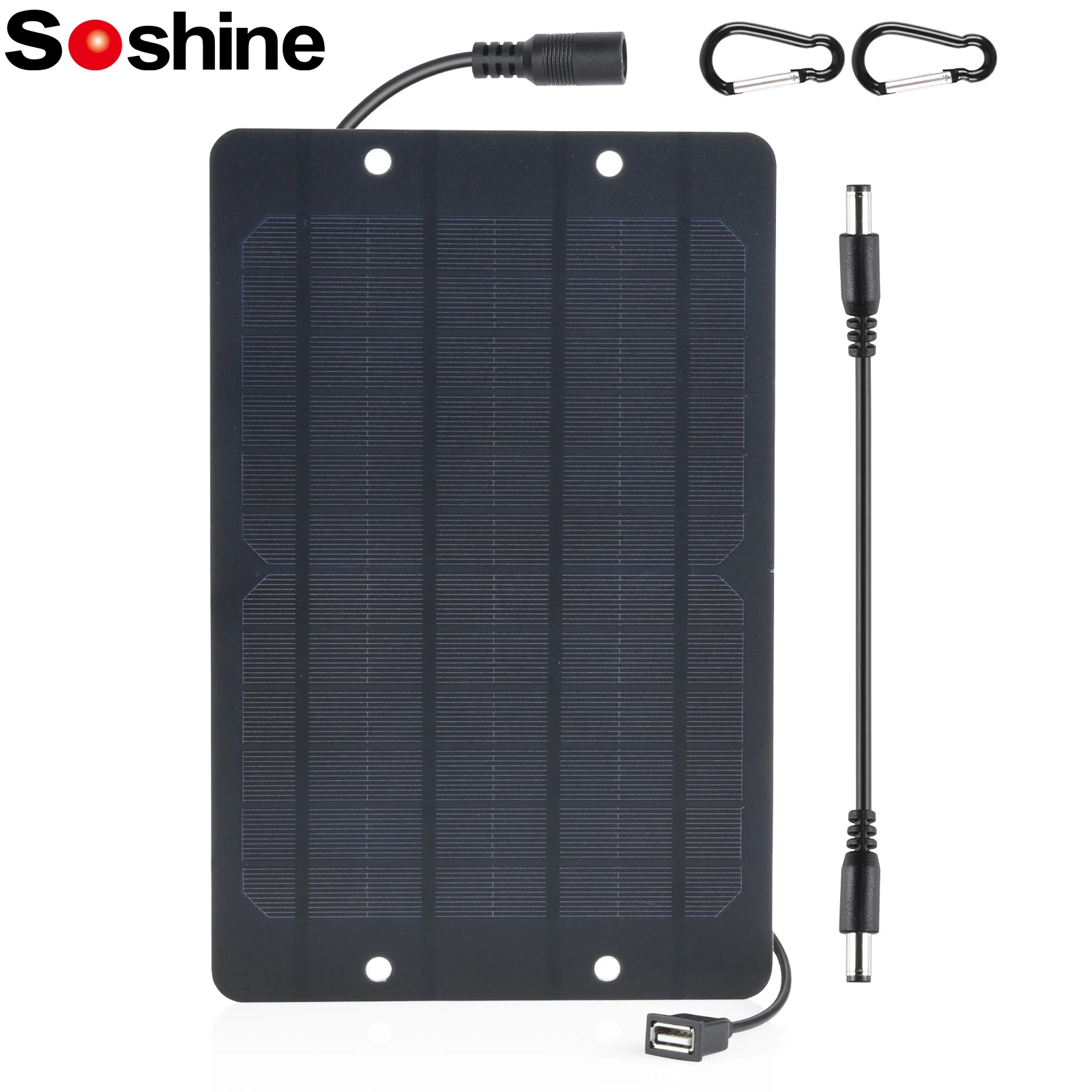 

Soshine USB 5V 6W Solar Panel Outdoor Home Surveillance Lighting High Performance Monocrystalline DC Mini Solar Battery Charger