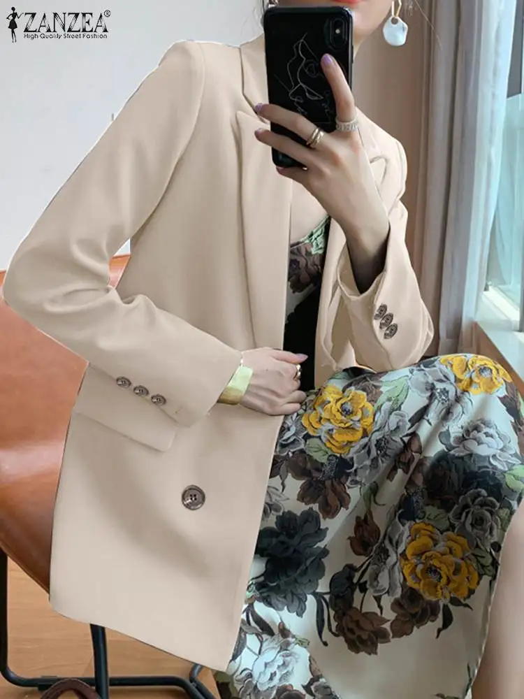 ZANZEA Long Sleeve Lapel Collar Blazer Buttons Fake Pockets Casual Elegant Suit Coats Women 2023 Fashion Office Lady Outerwear