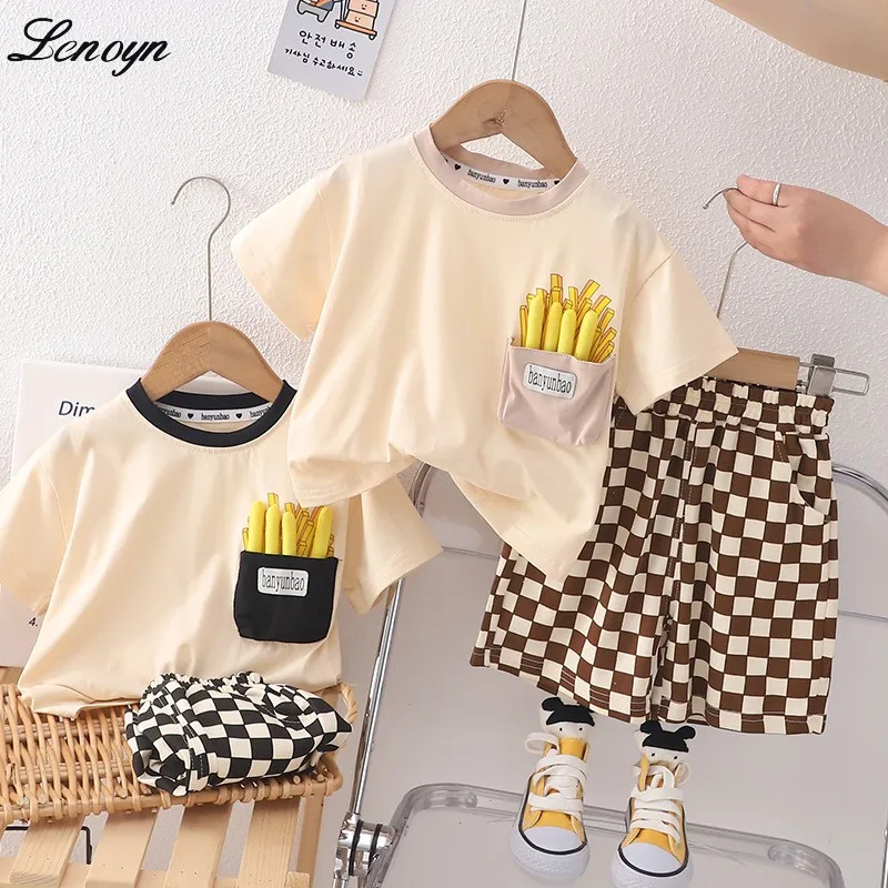 

Lenoyn 2023 New Children's Short Sleeve T-shirt Set Boys' Summer Clothing Baby Fashionable Short Sleeve Shorts Two Piece Set