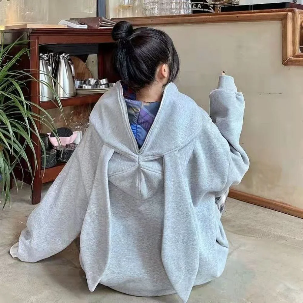 Весенняя кавайная Черная Женская толстовка в стиле Харадзюку большого размера с