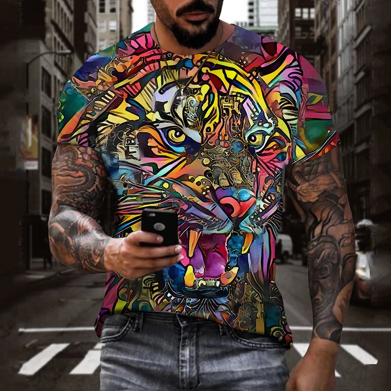 

Men's T Shirts Summer New 3D Animal Cat/Tiger Wolf Print Cool Funny Top T Shirt Men O Neck Short Sleeve Fashion Men 2XS-4XL