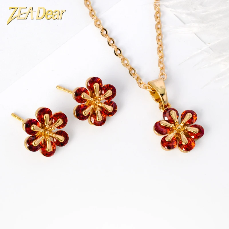 

ZEADear Jewelry Red Plum Designer's Unique Style 2022 New Jewelry Set Girls' Essential women Necklace Earrings Set Can Wholesale