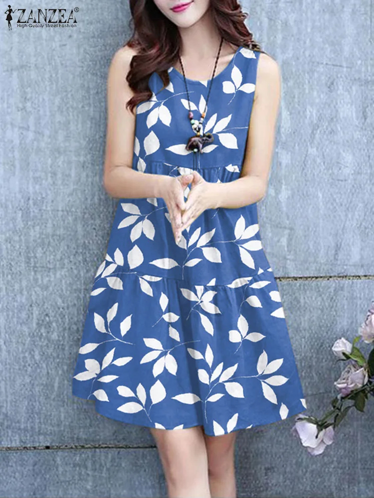 

Elegant Sleeveless Beach Sundress Oversized Summer Vintage Dresses 2022 ZANZEA Fashion Printed Women Dress Lady Holiday Vestido