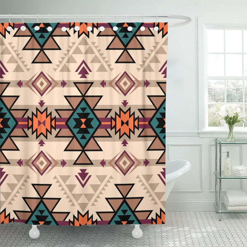 

Southwestern Shower Curtain,Ethnic Motifs Illustration of A Zigzags Design Drawing Printed Art for Bath,Fabric Bathroom Set