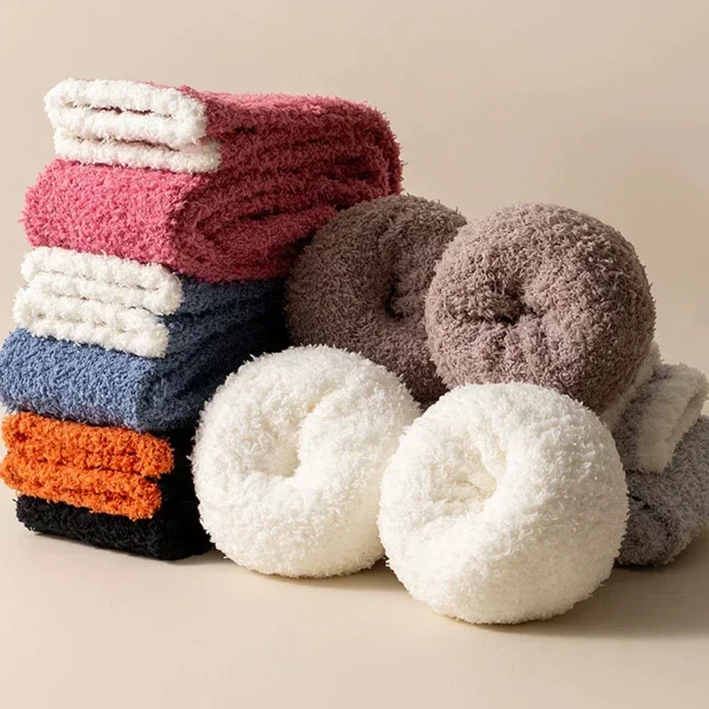 Новые Мягкие флисовые чулки кораллового цвета женские зимние однотонные теплые