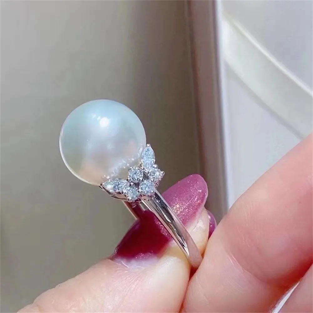 

S925 sterling silver wrapped real gold half hole bead holder ring handmade diy sticky crystal pearl inlay empty holder open ring