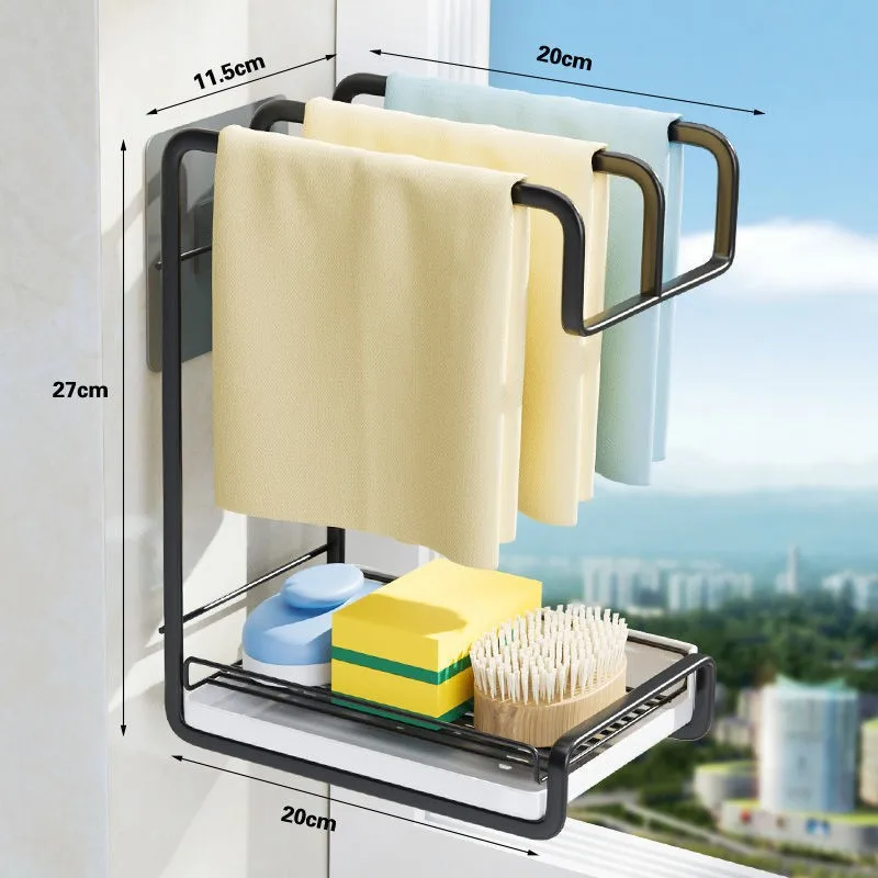 

Kitchen Rag Organizer,Dish Sponge Holder,Drying Rack,Metal Rack,Removable Drain Tray,Space-Saving,Easy To Clean,Auto Drain Tray