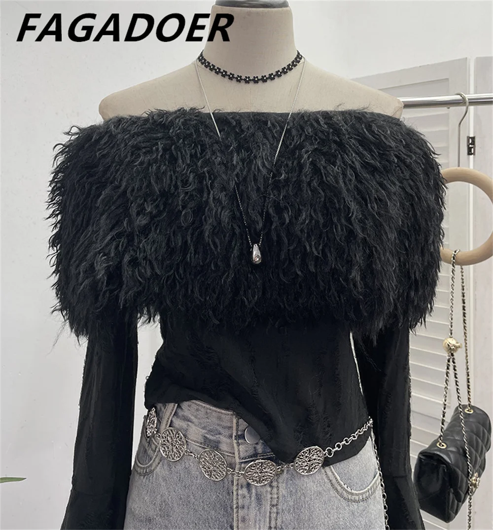 FAGADOER элегантная меховая футболка с кисточками женская сексуальная открытыми