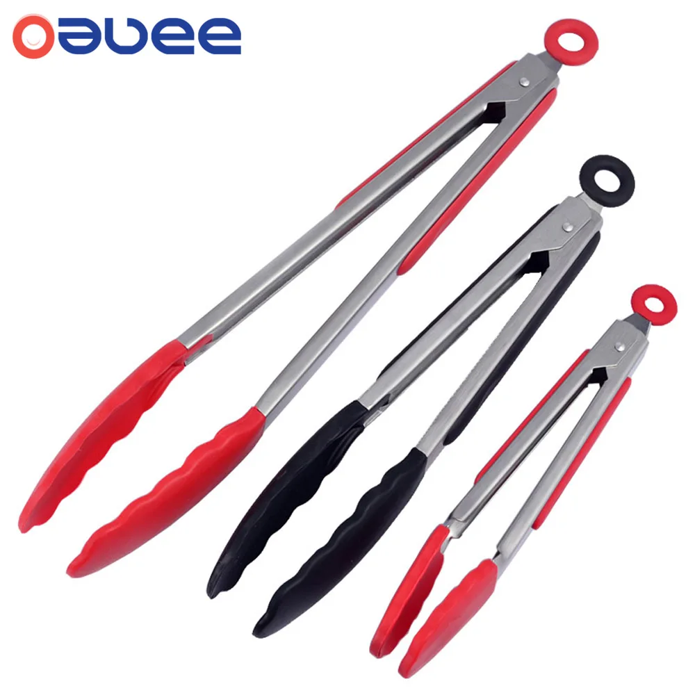 

Silicone BBQ Grilling Tong Kitchen Cooking Salad Bread Serving Tong Non-Stick Barbecue Clip Clamp Stainless Steel Tools Gadgets