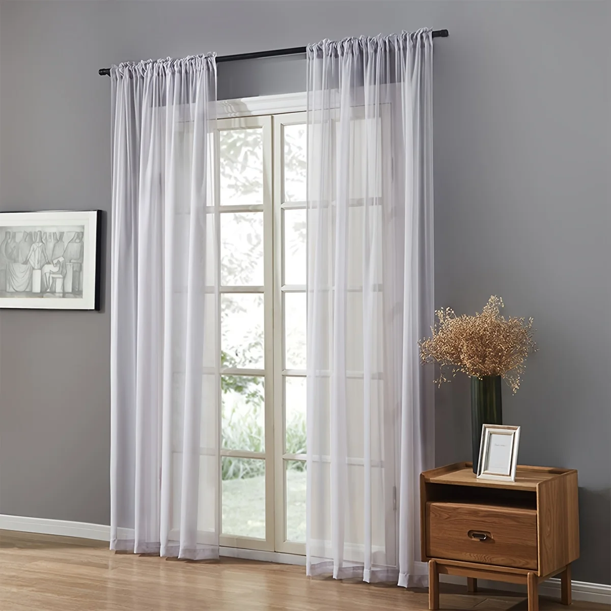 

European American Style Gray Gauze Window Curtain Living Room Screening Door Curtains Drape Panel Sheer Tulle Curtain W100xL200